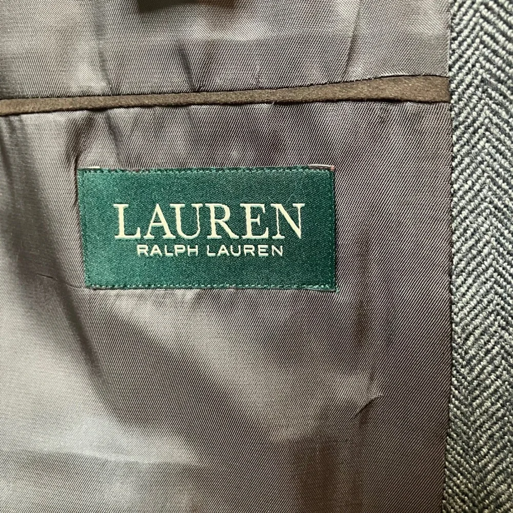 VTG Ralph Lauren Wool Sport Coat Blazer Men 46R Grey Herringbone Preppy Heritage
